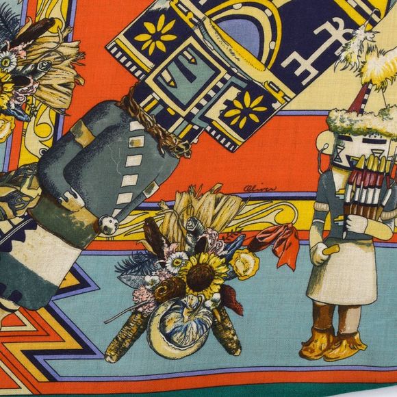 Hermes Kachinas Shawl Printed Cashmere and Silk 140 Multicolor - Picture 3 of 4